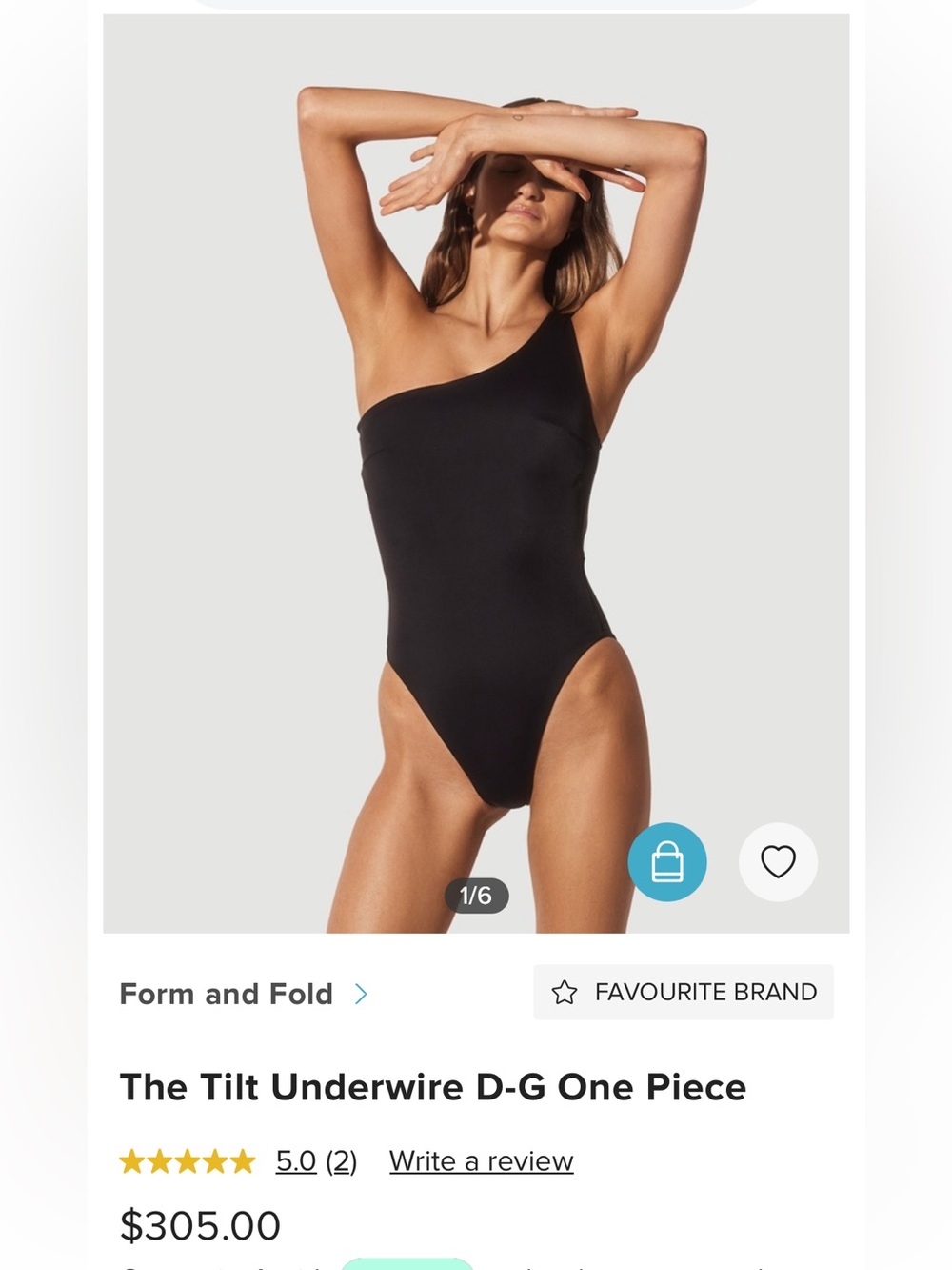 Form and Fold The Tilt one-piece swimsuit in classic black, size 38E. Brand new